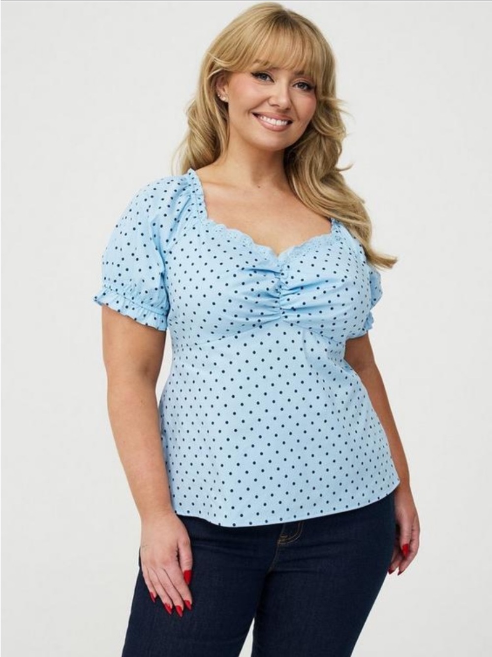 Torrid Retro Chic Sweetheart Puff Sleeve Top Size 00/10 Midnight Dots Blue NWT